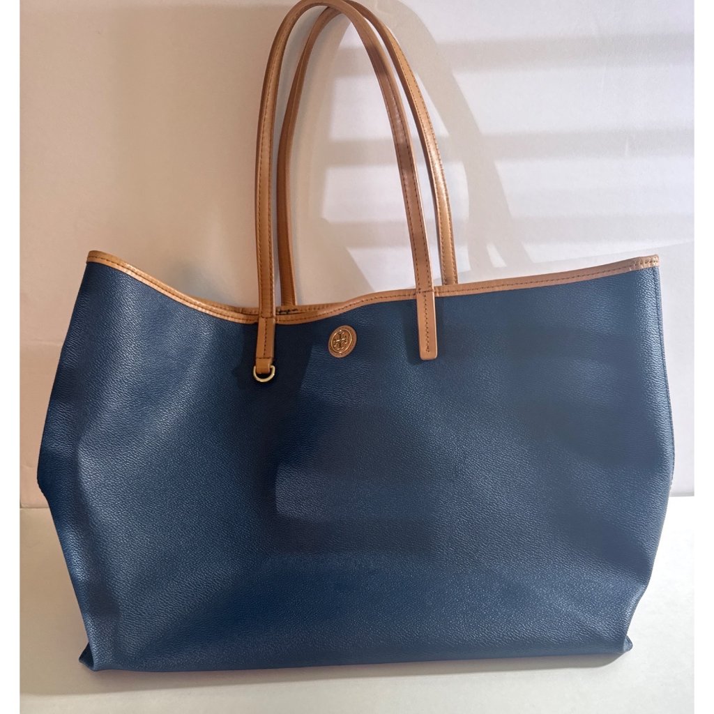 Tory Burch Blue And Tan Tote Bag